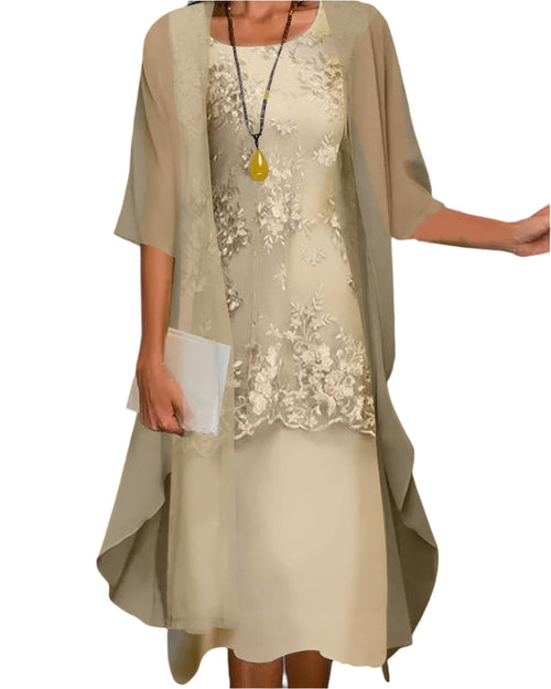 Caroline | Women Wedding Guest Dress Flowing Sheer Sleeve Midi Dress