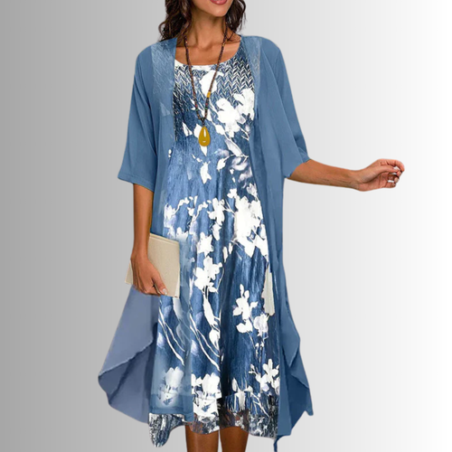 Anja | Floral Midi Dress Set with Cardigan for Women