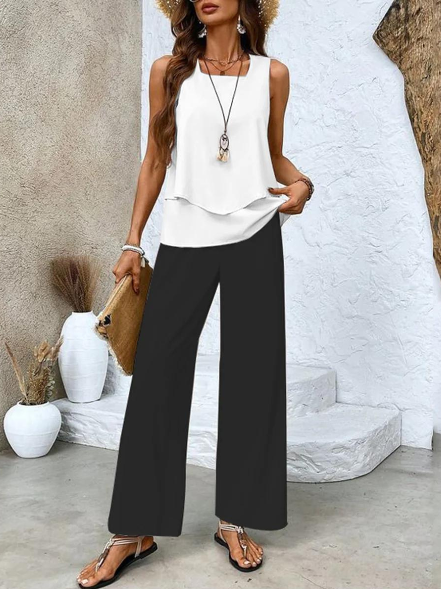 Dina | Wide Leg Leaf Print Pants Set for Women