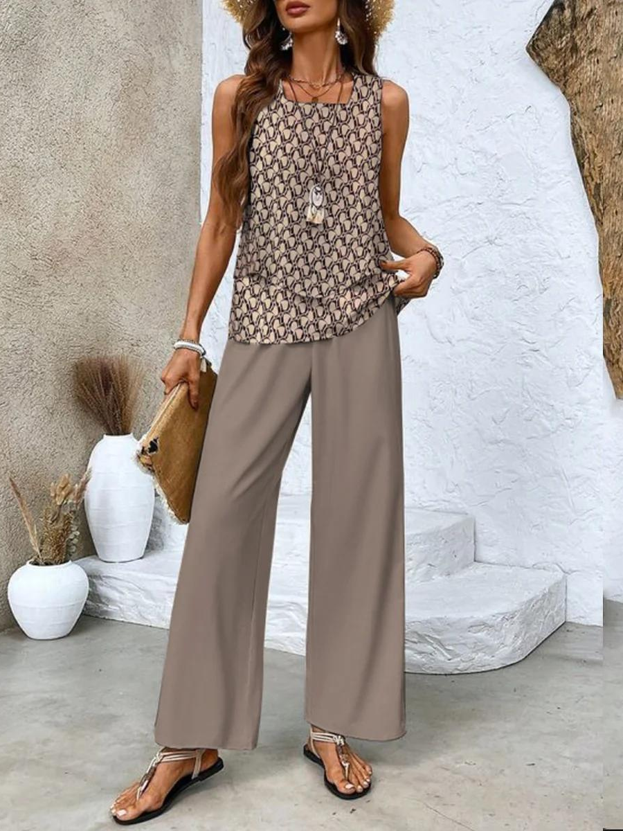 Corinne | Wide Leg Floral Print Two-Piece Set for Women