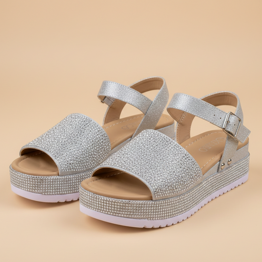 Brooke | Rhinestone Platform Sandals with Buckle