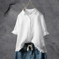 Ruby | Linen Button-Down Shirt with Ruffle Trim for Women