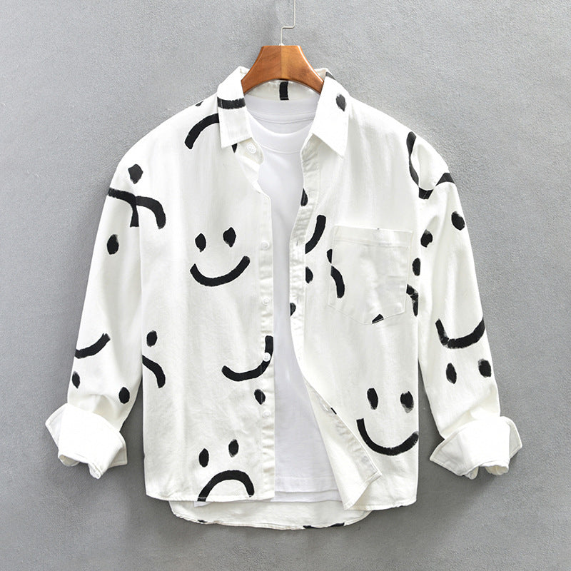 Bobbi | Smiley Face Print Button-Down Shirt for Women