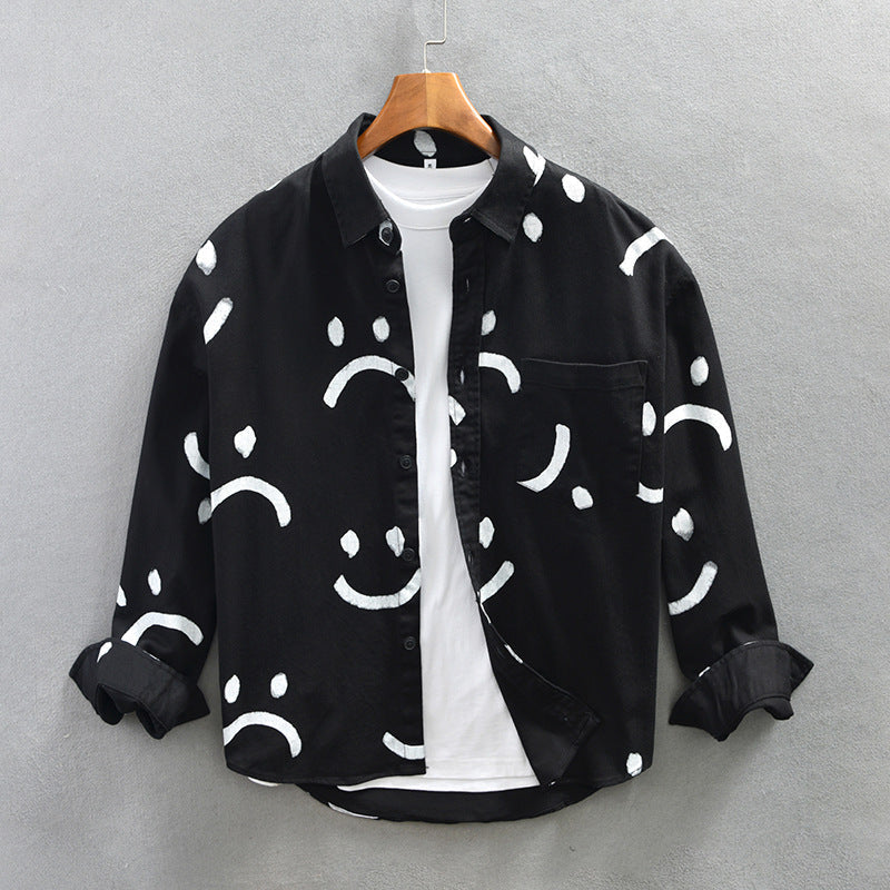 Bobbi | Smiley Face Print Button-Down Shirt for Women