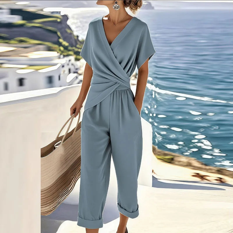 Janelle | Wrap Top Cropped Pants Set for Women