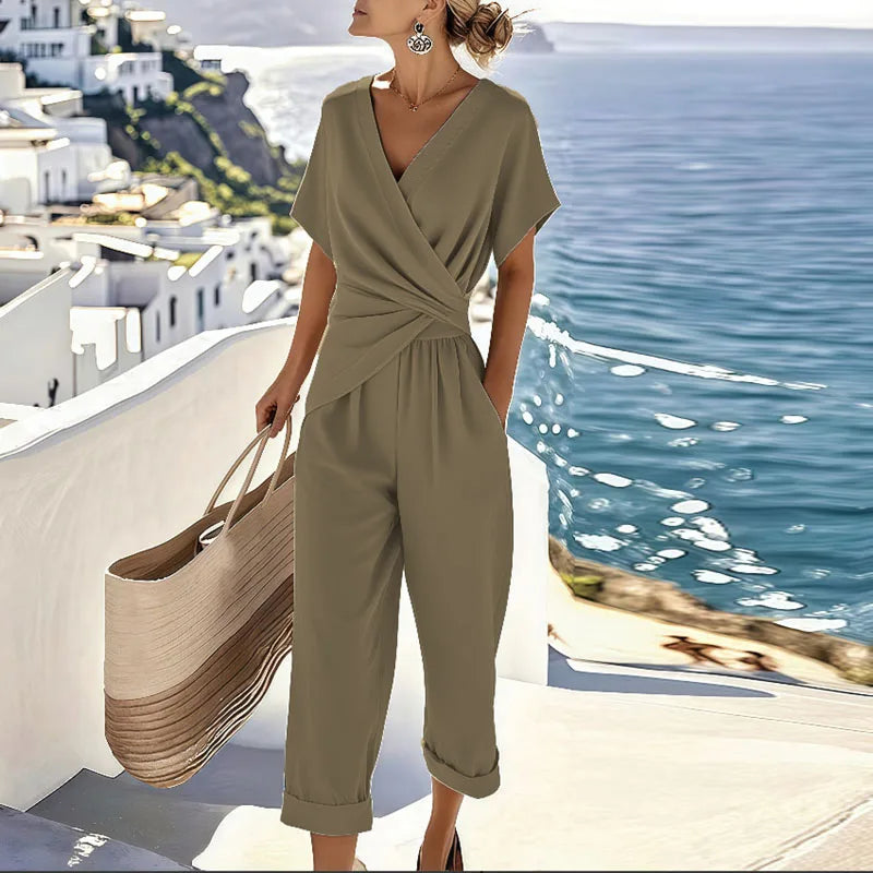 Janelle | Wrap Top Cropped Pants Set for Women