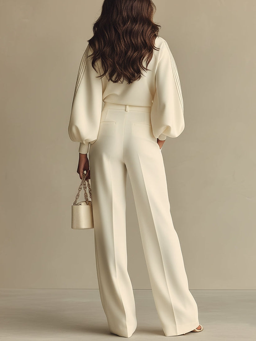 Hannah | Ribbed Knit Wide Leg Pants Set for Women