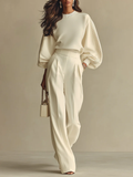 Hannah | Ribbed Knit Wide Leg Pants Set for Women