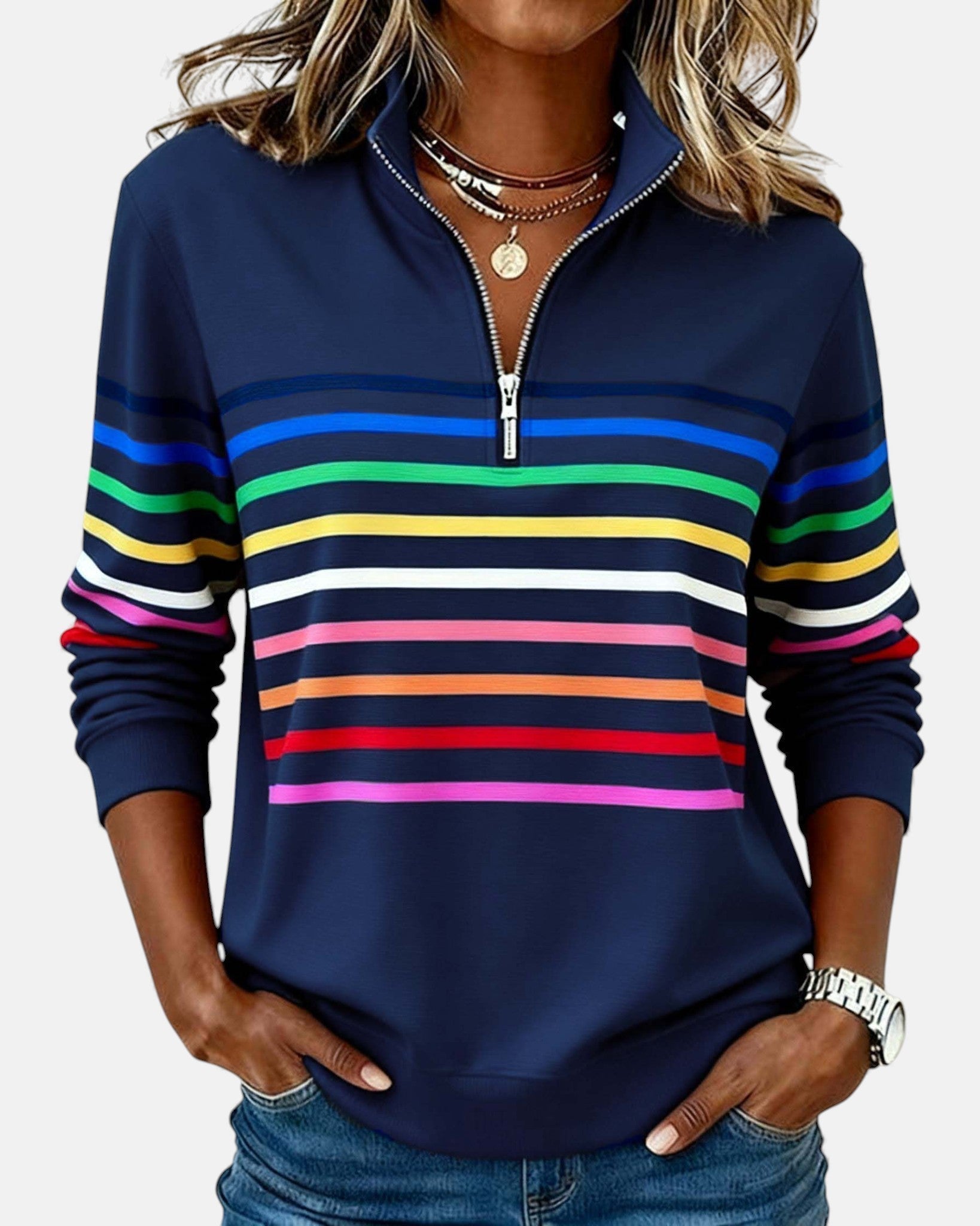 Iris | Striped Half-Zip Sweatshirt for Women